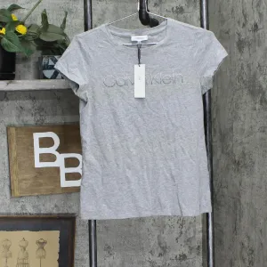 Calvin Klein Gray Embellished Printed Short Sleeve Crew Neck T-Shirt Gray XS