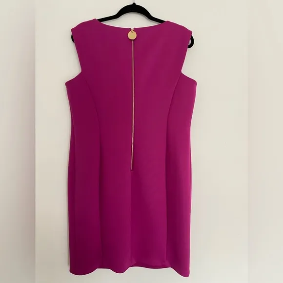 Calvin Klein Midi Dress 16P Magenta Pink Sheath Office Attire Classic Gold Zip