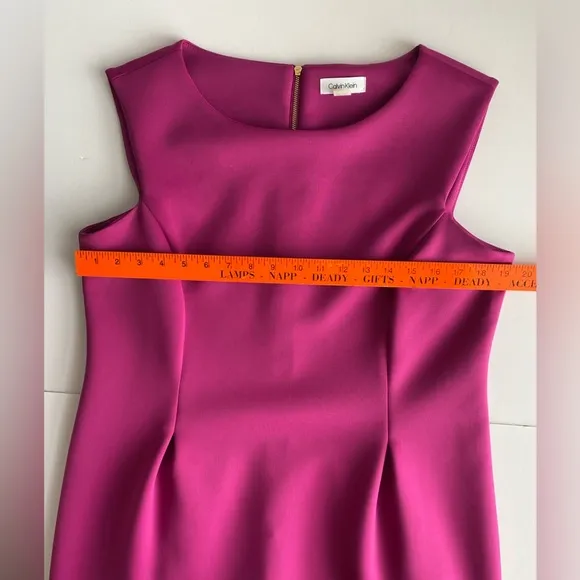 Calvin Klein Midi Dress 16P Magenta Pink Sheath Office Attire Classic Gold Zip