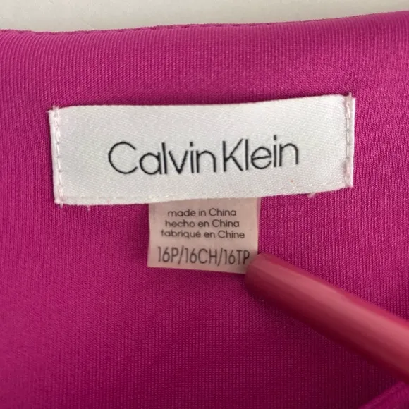 Calvin Klein Midi Dress 16P Magenta Pink Sheath Office Attire Classic Gold Zip