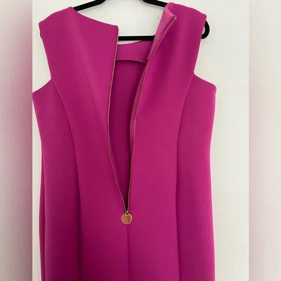 Calvin Klein Midi Dress 16P Magenta Pink Sheath Office Attire Classic Gold Zip