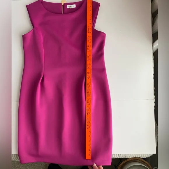 Calvin Klein Midi Dress 16P Magenta Pink Sheath Office Attire Classic Gold Zip