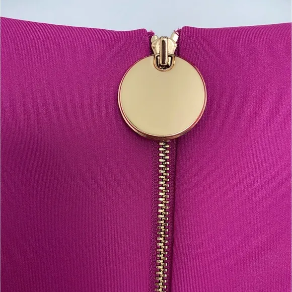 Calvin Klein Midi Dress 16P Magenta Pink Sheath Office Attire Classic Gold Zip