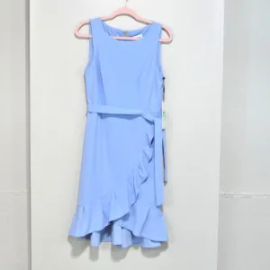 CALVIN KLEIN SIZE 8 FAUX WRAP DRESS BLUE