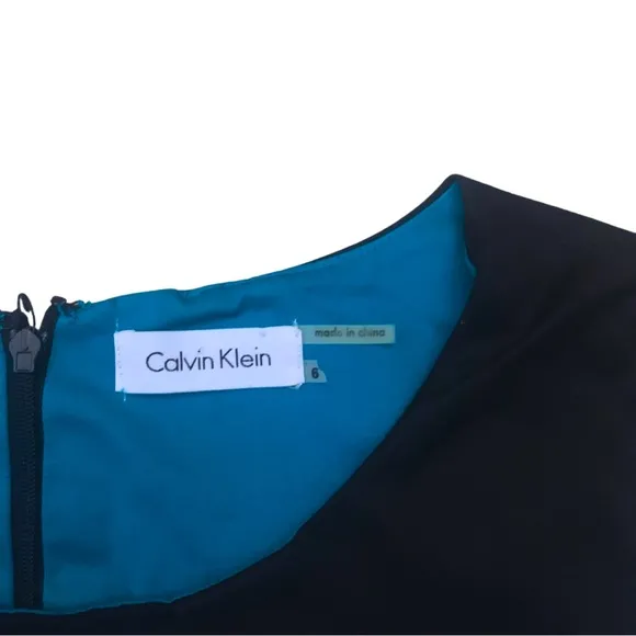 Calvin Klein Sleeveless Black &amp; Teal Blue Green Sheath Dress Size 6 Career