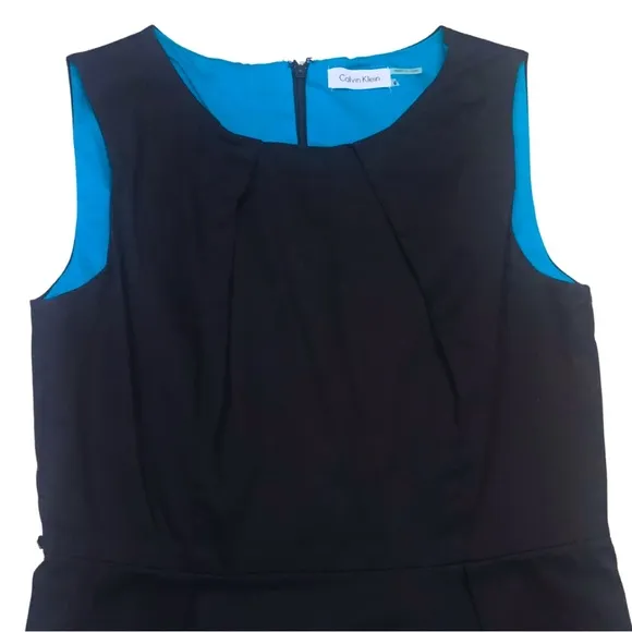 Calvin Klein Sleeveless Black &amp; Teal Blue Green Sheath Dress Size 6 Career