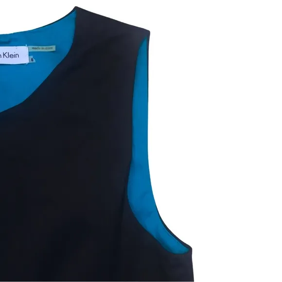 Calvin Klein Sleeveless Black &amp; Teal Blue Green Sheath Dress Size 6 Career