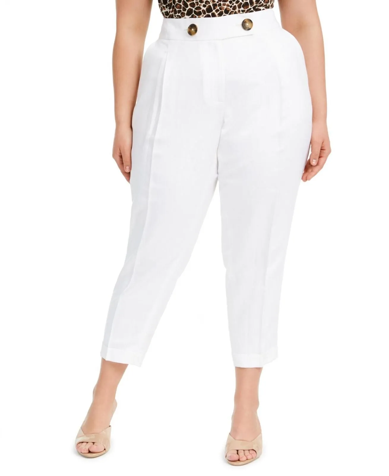 Calvin Klein Womens Plus Size Linen Slim-Ankle Pants X02PA806 White 20W