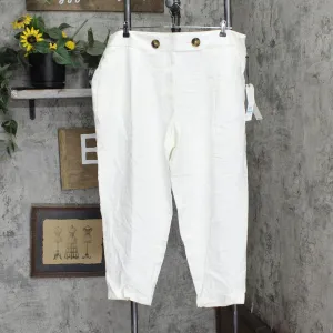 Calvin Klein Womens Plus Size Linen Slim-Ankle Pants X02PA806 White 20W