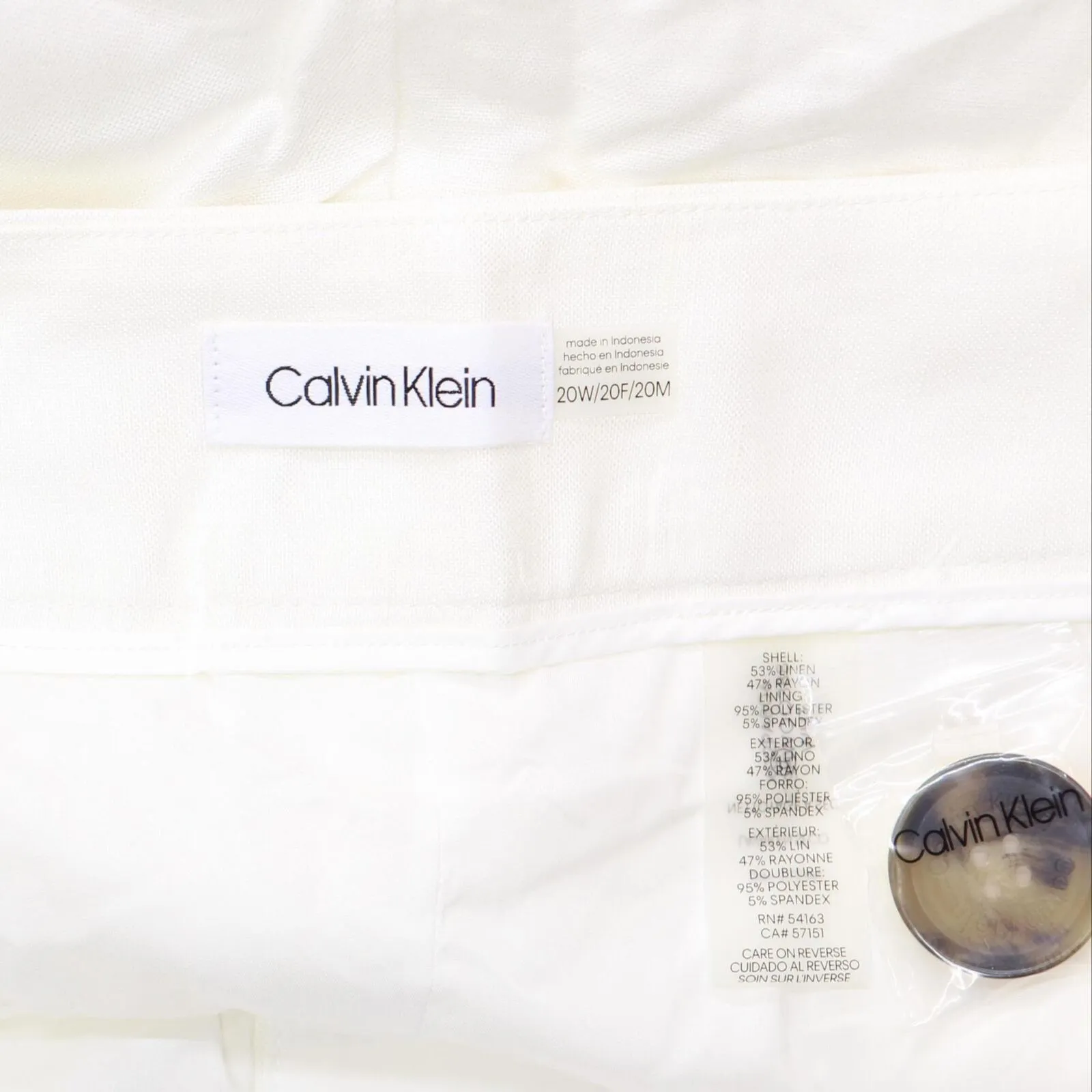 Calvin Klein Womens Plus Size Linen Slim-Ankle Pants X02PA806 White 20W