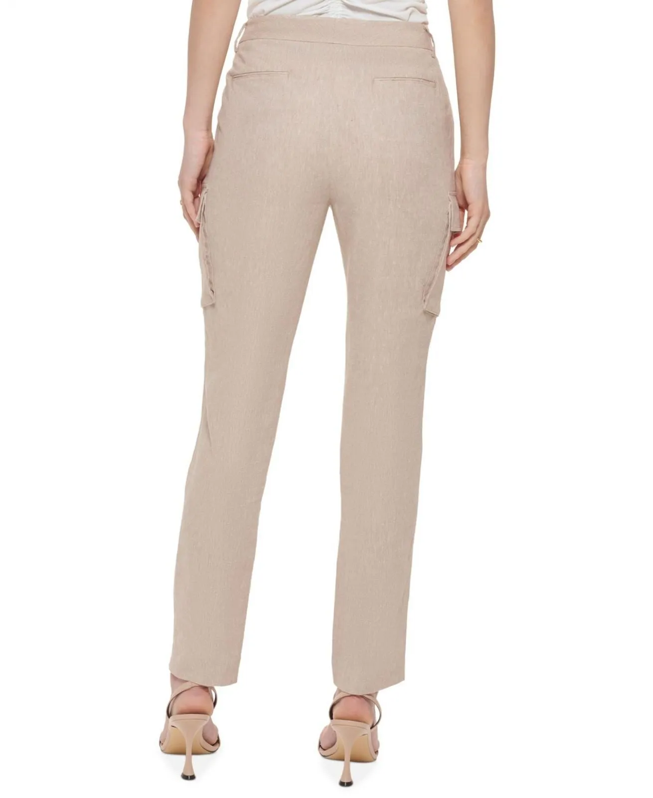 Calvin Klein Womnes Petite Linen-Blend Slim Leg Pants T24P2966
