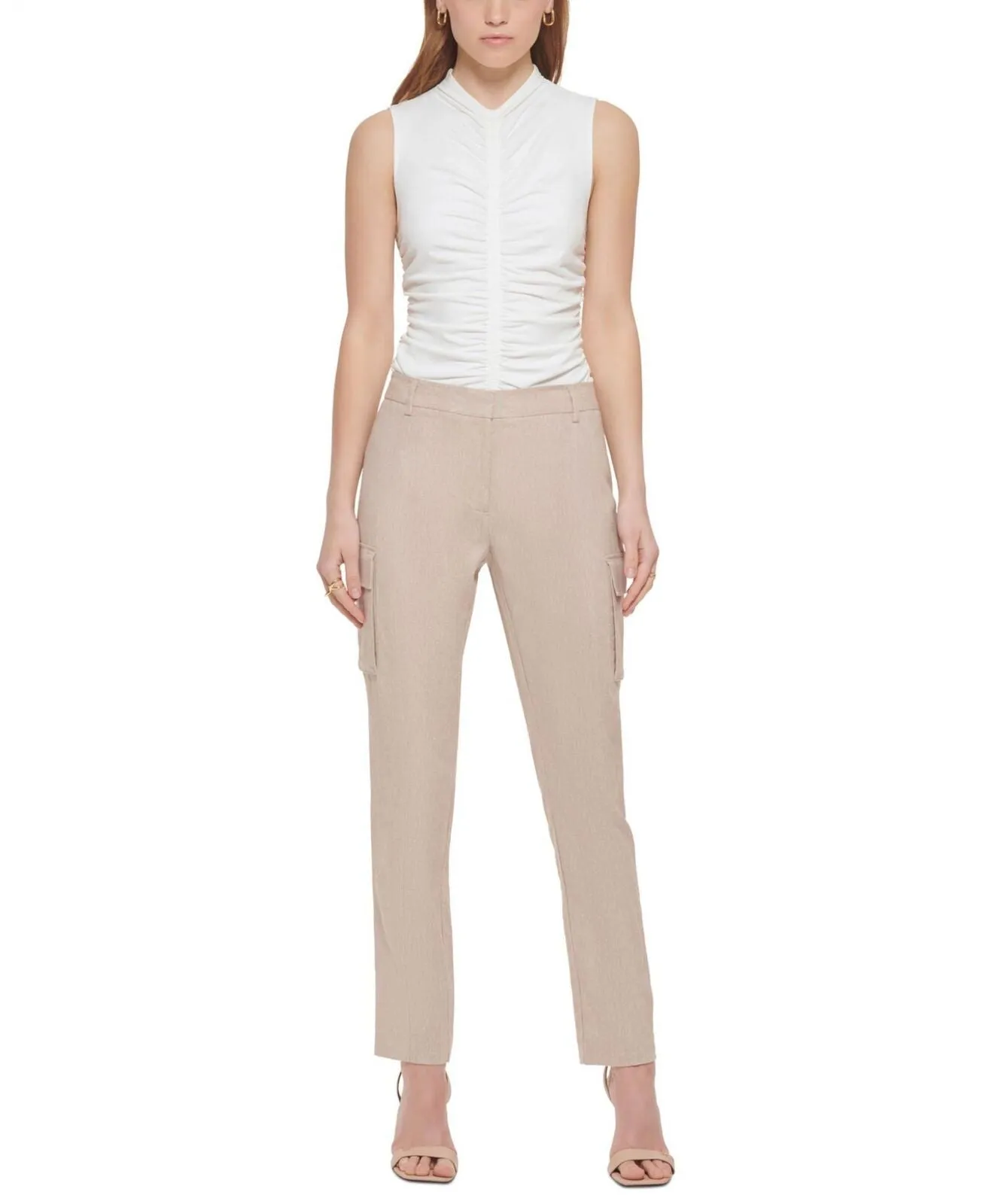 Calvin Klein Womnes Petite Linen-Blend Slim Leg Pants T24P2966