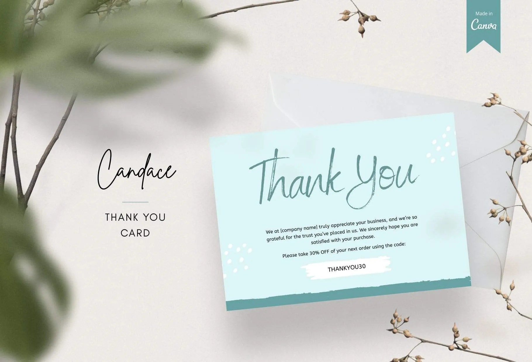 Candace Printable Thank You Card Packaging Insert Note Canva Template