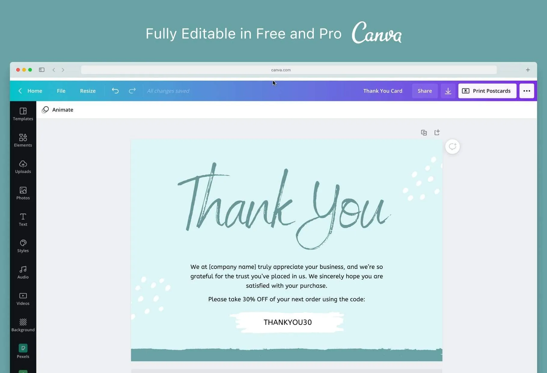 Candace Printable Thank You Card Packaging Insert Note Canva Template