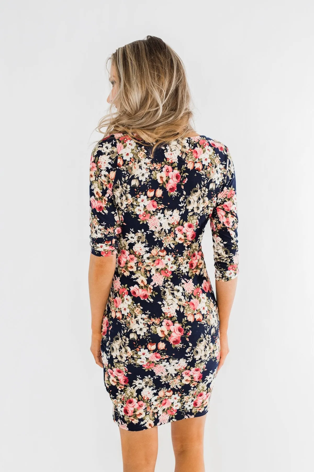 Caught Up In A Romance Floral Dress- Navy