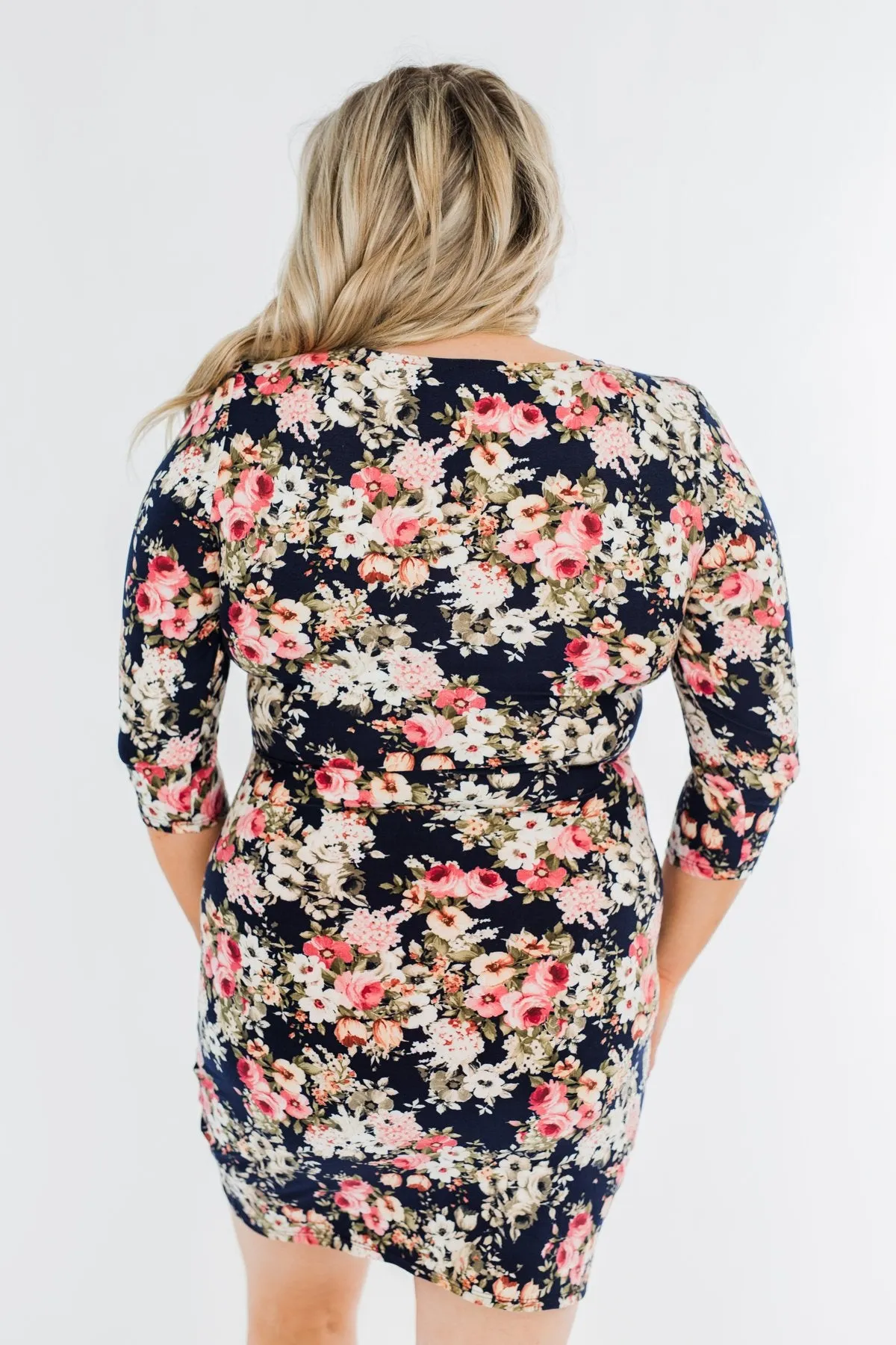 Caught Up In A Romance Floral Dress- Navy