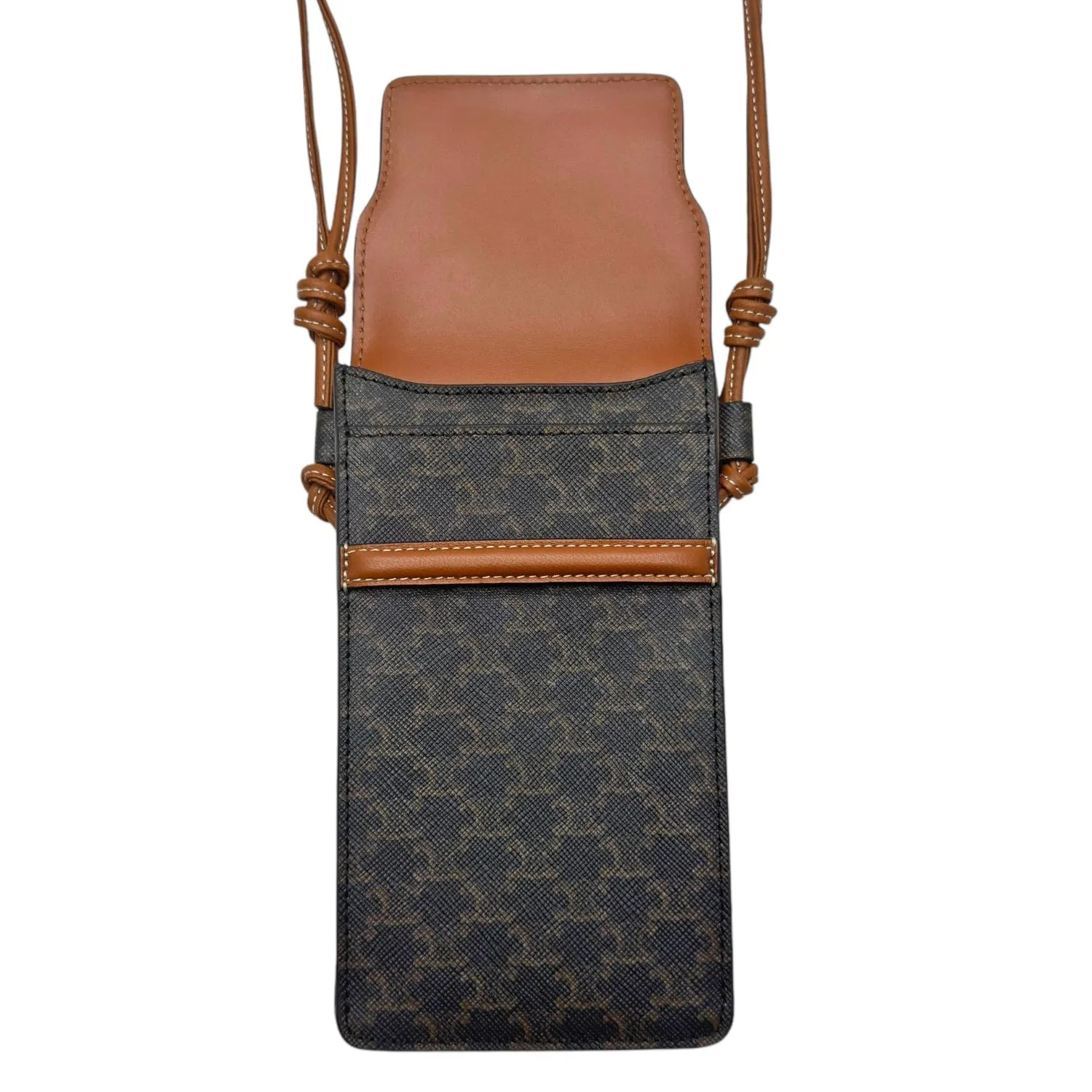 CELINE Triomphe Canvas & Leather Phone Pouch - Tan & Black