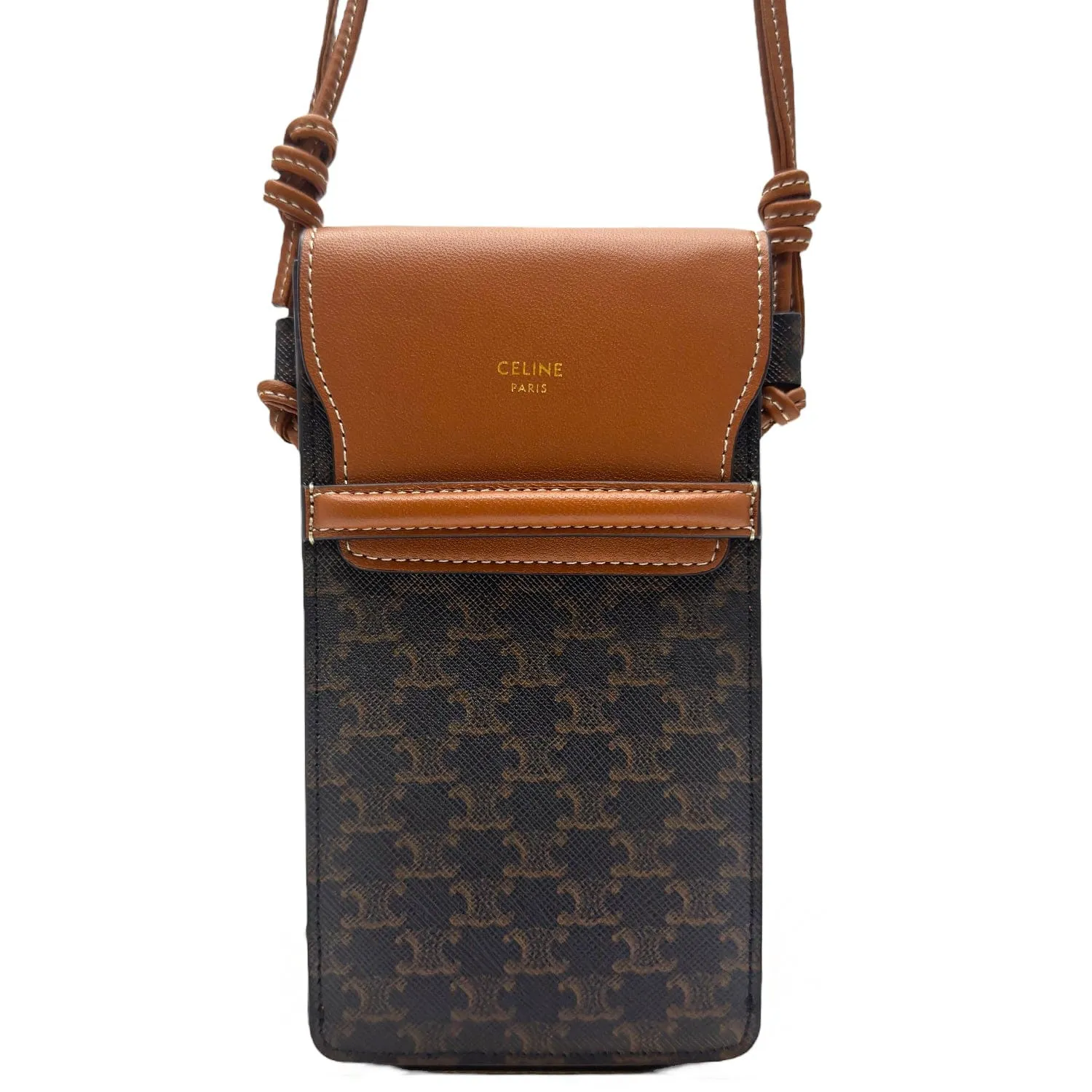 CELINE Triomphe Canvas & Leather Phone Pouch - Tan & Black