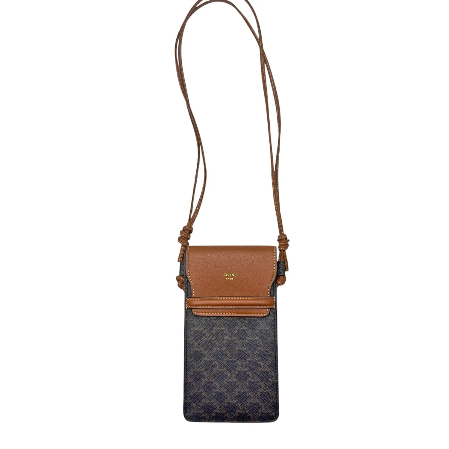 CELINE Triomphe Canvas & Leather Phone Pouch - Tan & Black