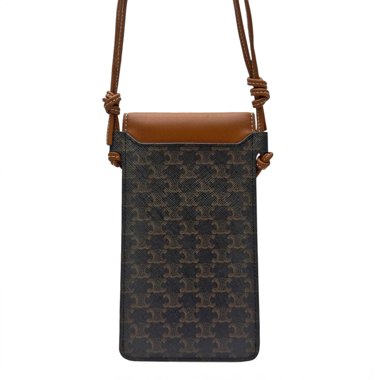 CELINE Triomphe Canvas & Leather Phone Pouch - Tan & Black