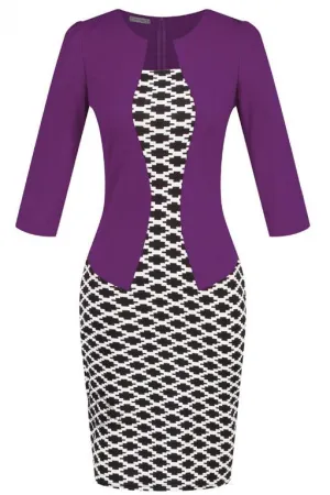 Celino Ladies Office Wear Formal Printed Plaid Purple Mini Pencil Dress