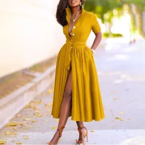 Celmia Elegant Women Midi Dress 2021 Autumn Long Sleeve Vintage Buttons Shirt Dress Plus Size Casual Loose Belted Party Vestidos