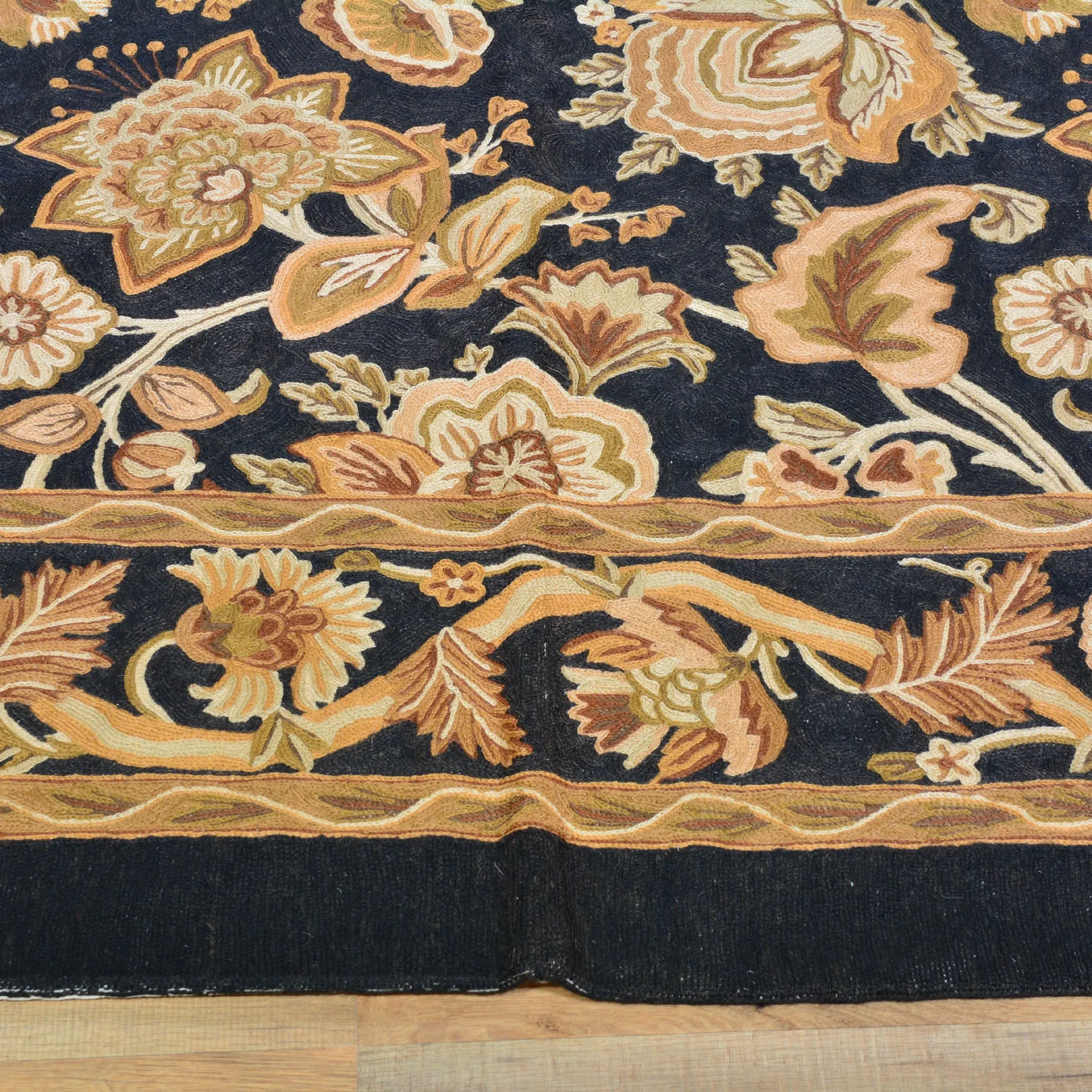 Chain-Stitch Kashmir Floral Design Handmade Wool Rug (Size 8.7 X 11.2) Cwral-2154