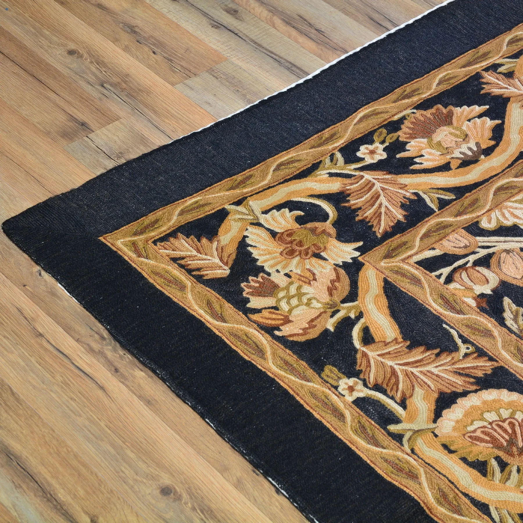 Chain-Stitch Kashmir Floral Design Handmade Wool Rug (Size 8.7 X 11.2) Cwral-2154