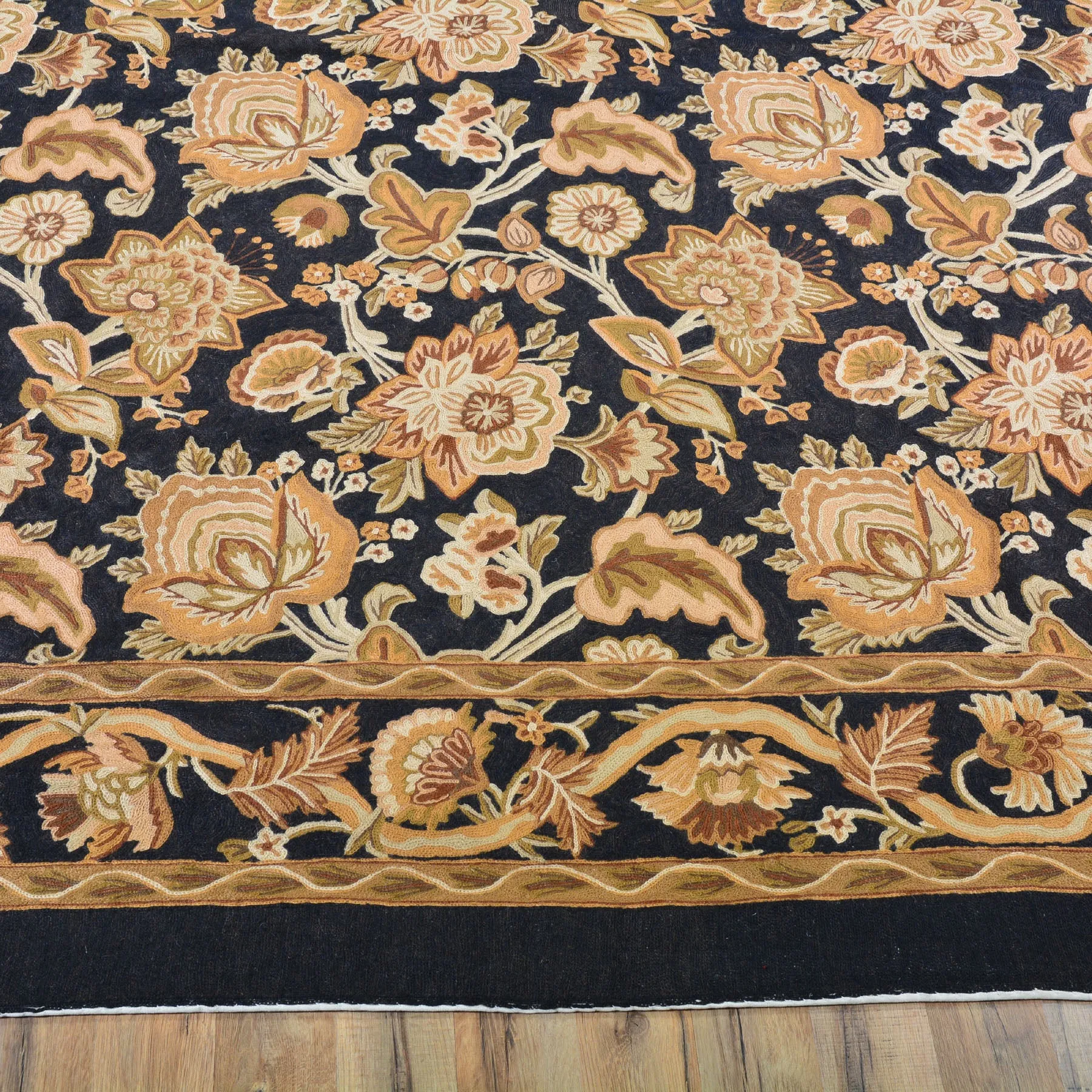 Chain-Stitch Kashmir Floral Design Handmade Wool Rug (Size 8.7 X 11.2) Cwral-2154