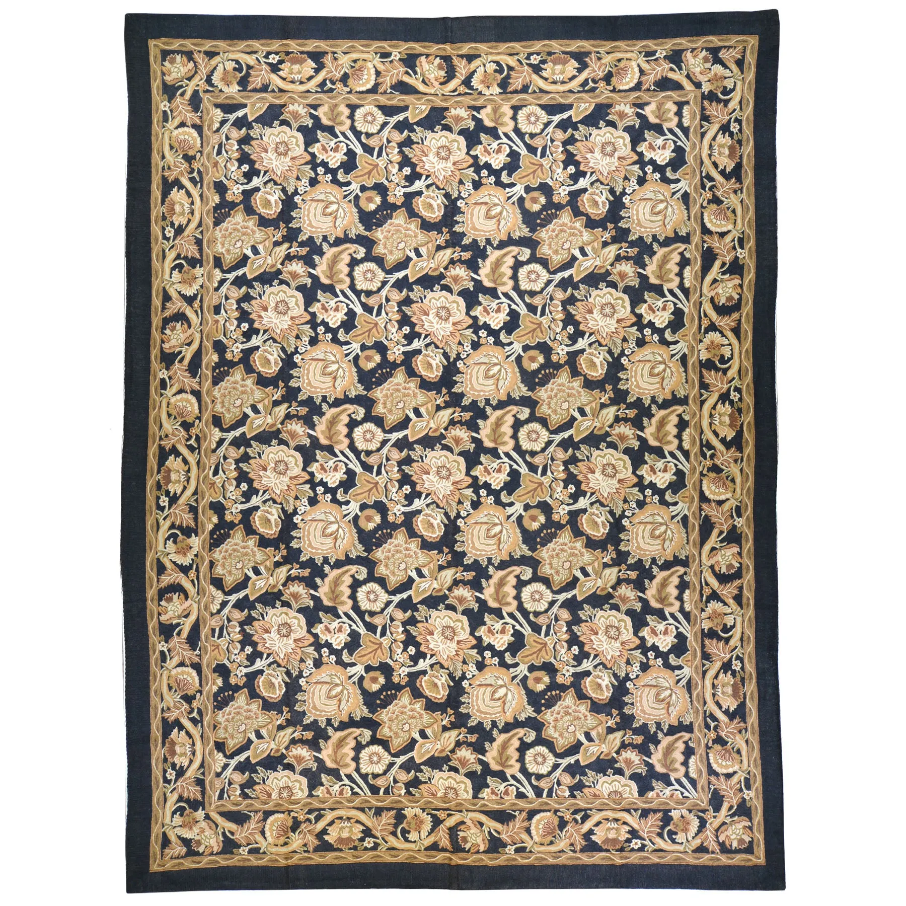 Chain-Stitch Kashmir Floral Design Handmade Wool Rug (Size 8.7 X 11.2) Cwral-2154