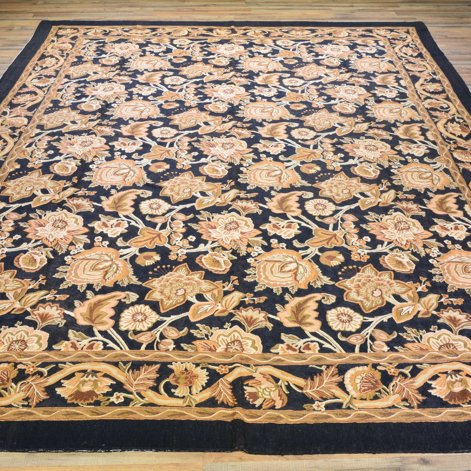 Chain-Stitch Kashmir Floral Design Handmade Wool Rug (Size 8.7 X 11.2) Cwral-2154