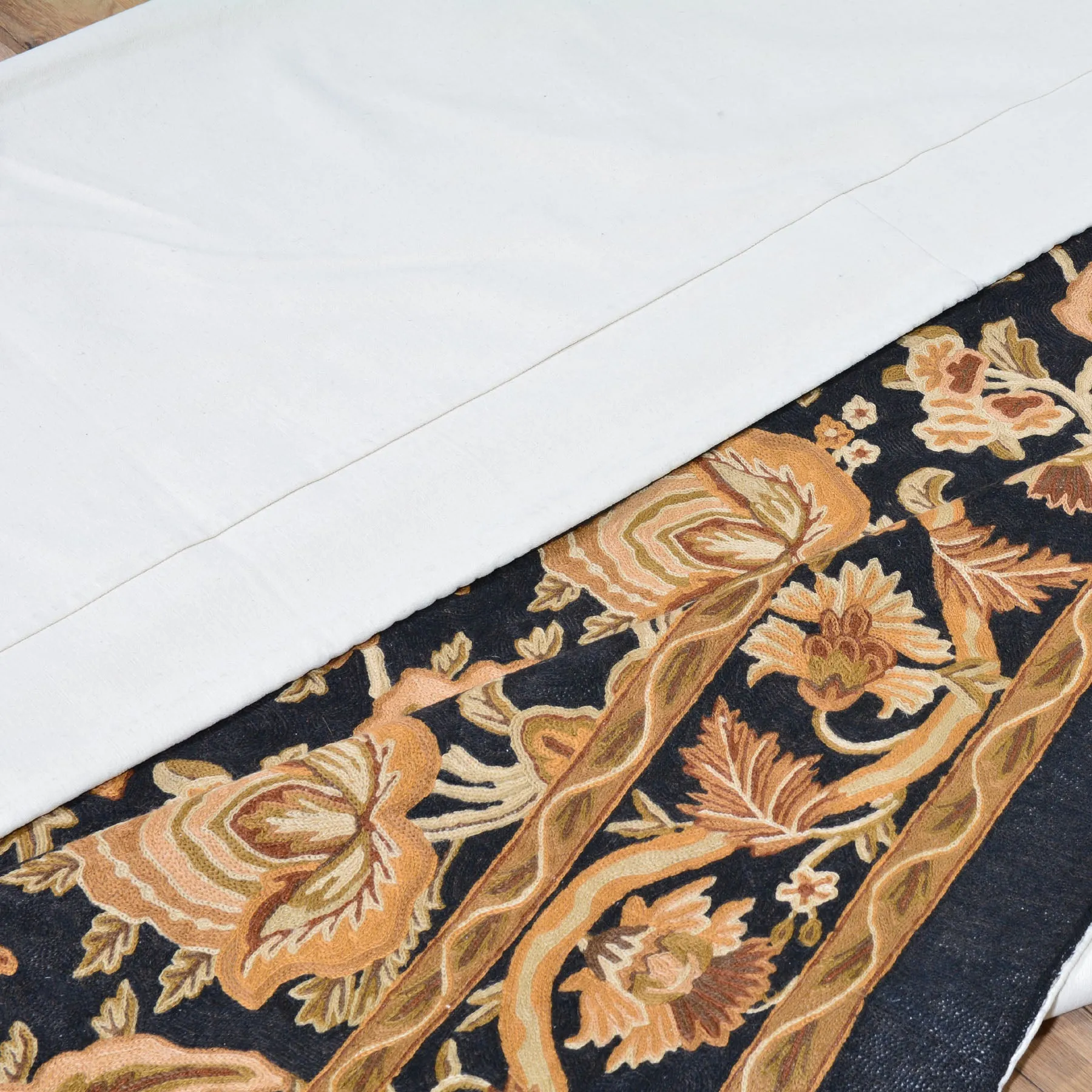 Chain-Stitch Kashmir Floral Design Handmade Wool Rug (Size 8.7 X 11.2) Cwral-2154