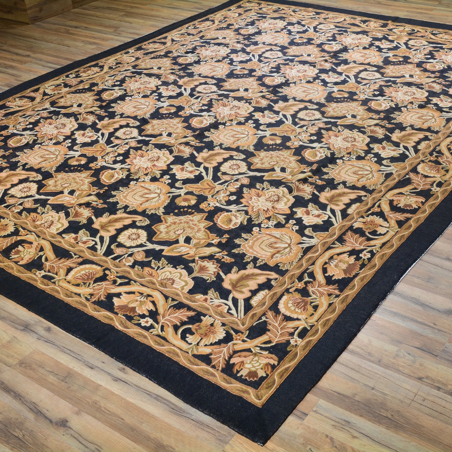 Chain-Stitch Kashmir Floral Design Handmade Wool Rug (Size 8.7 X 11.2) Cwral-2154
