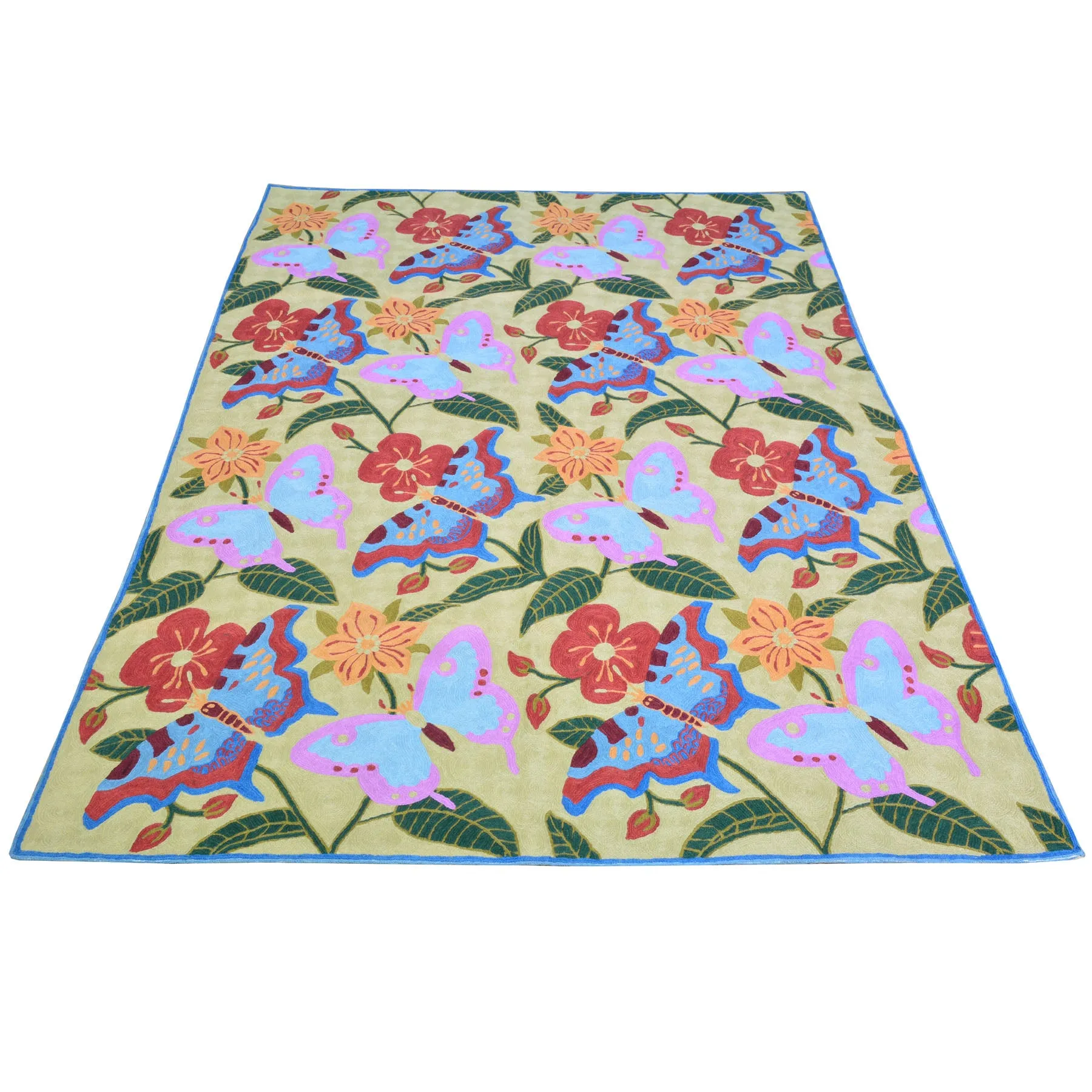 Chain-Stitched Butterfly Design Handmade Wool Rug (Size 4.0 X 6.0) Brrsf-912