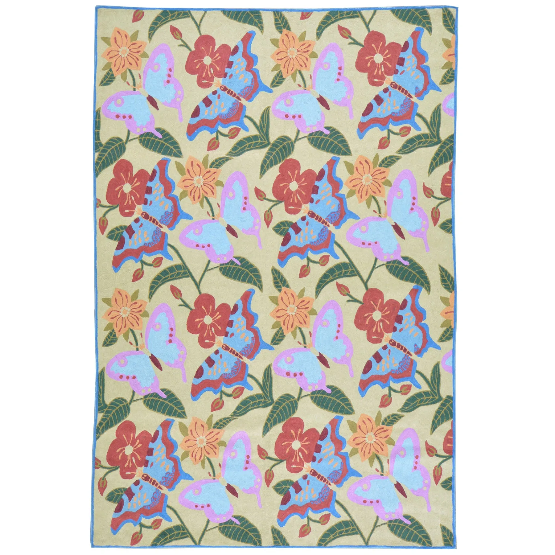 Chain-Stitched Butterfly Design Handmade Wool Rug (Size 4.0 X 6.0) Brrsf-912