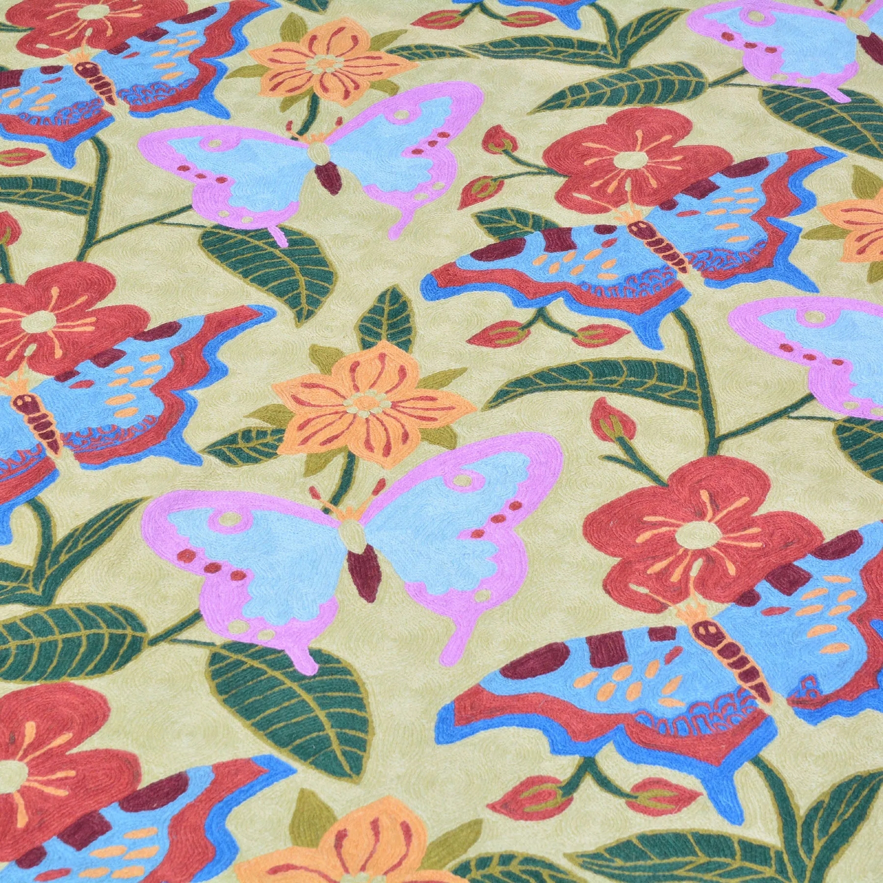 Chain-Stitched Butterfly Design Handmade Wool Rug (Size 4.0 X 6.0) Brrsf-912