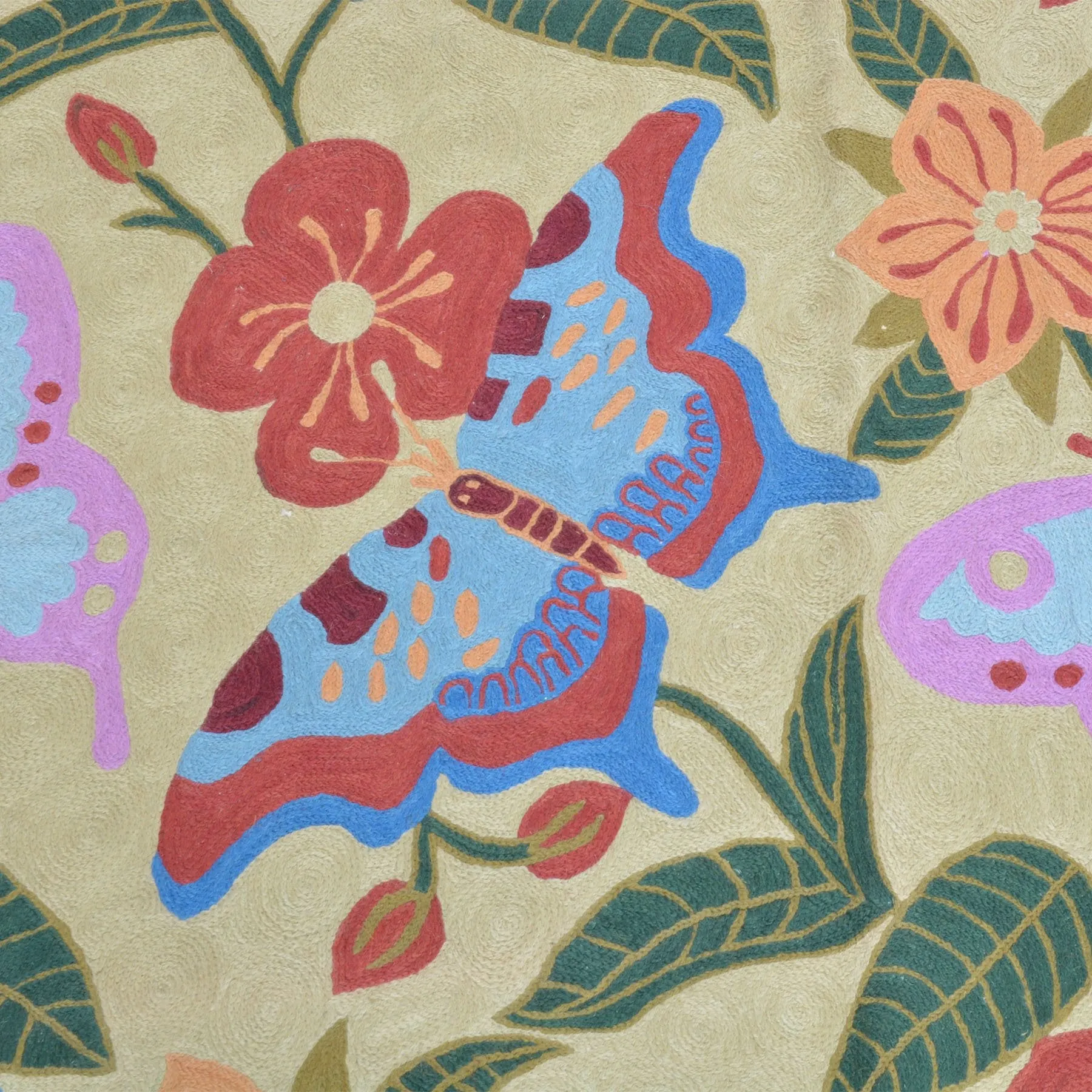 Chain-Stitched Kashmir Butterfly Handmade Wool Rug (Size 4.0 X 6.0) Brrsf-921