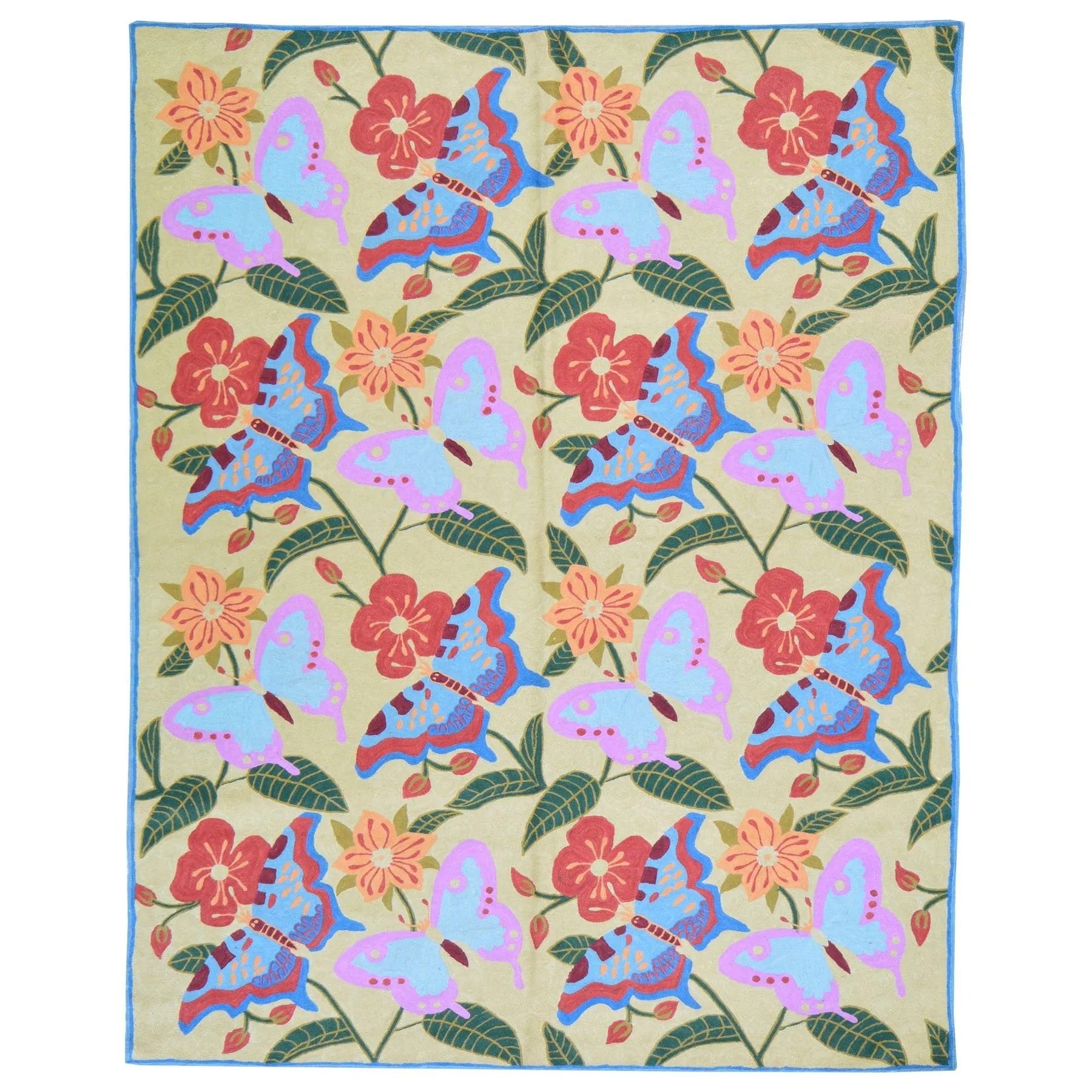 Chain-Stitched Kashmir Butterfly Handmade Wool Rug (Size 4.0 X 6.0) Brrsf-921