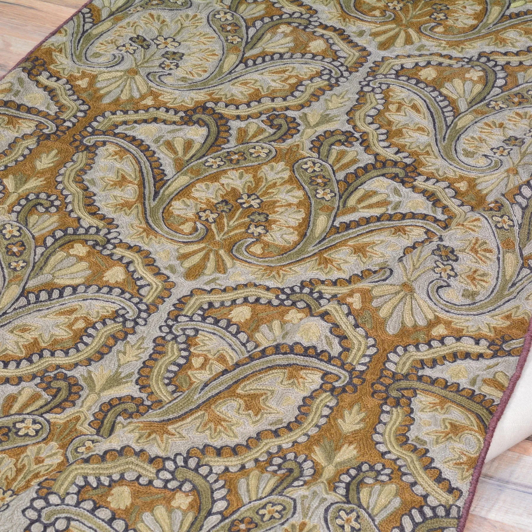 Chain-Stitched Kashmiri Floral Handmade Wool Rug (Size 4.1 X 6.1) Brral-5211