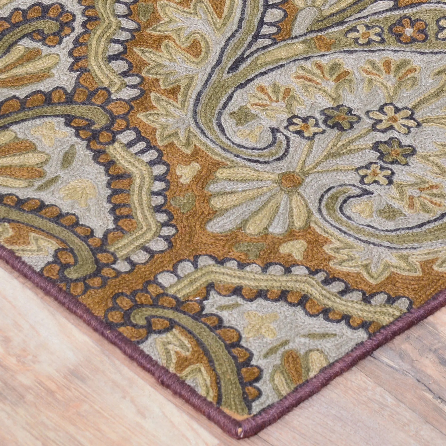 Chain-Stitched Kashmiri Floral Handmade Wool Rug (Size 4.1 X 6.1) Brral-5211