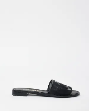 Chanel Black Mesh & Patent Leather Logo Slides - 36C