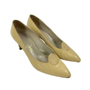 CHANEL - Leather CC Pointed Toe Pumps - Beige - 39 US 9