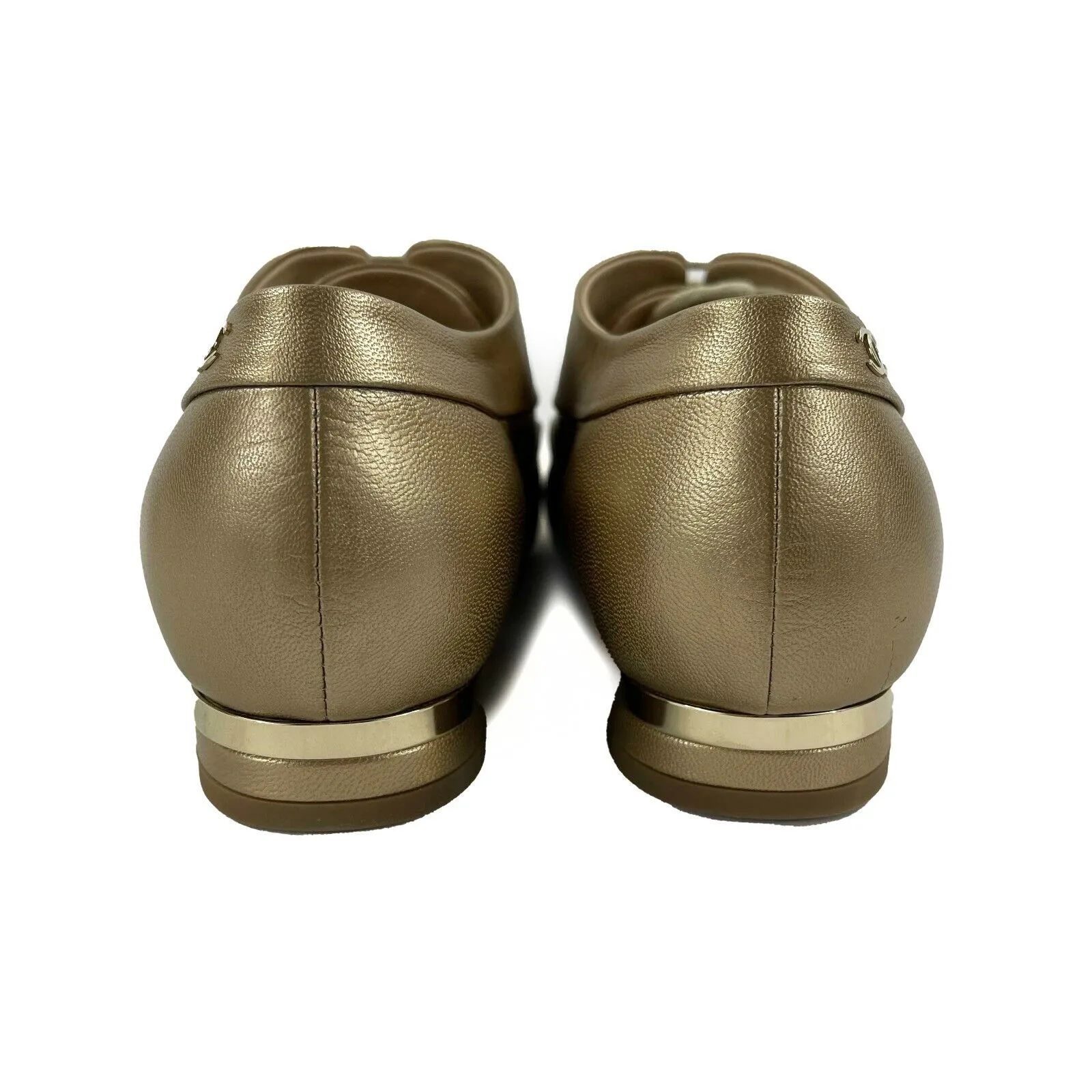 CHANEL - NEW 2015 Metallic Gold Leather CC / Pearl Oxford Shoes - 39 US 9