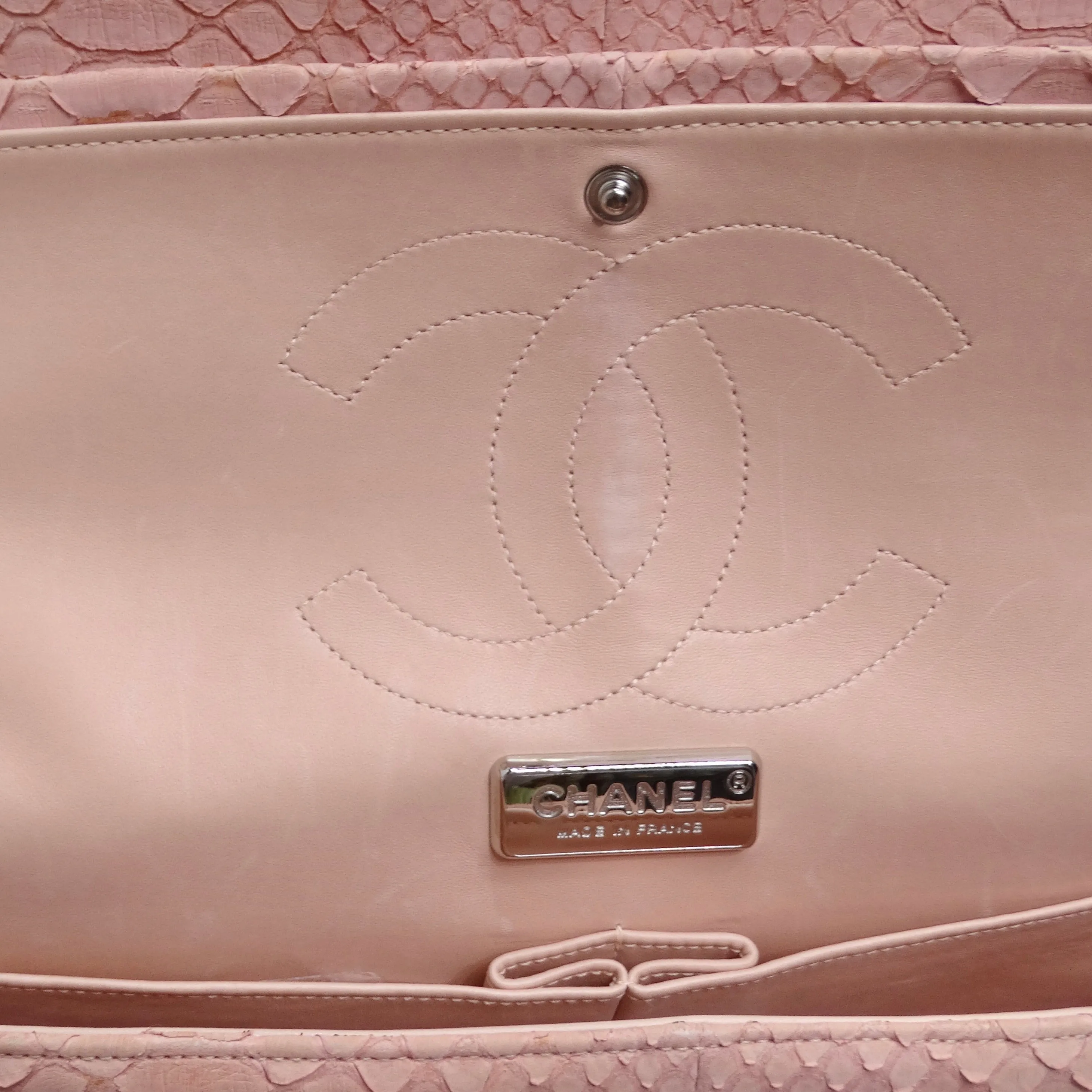 Chanel Pink Python Jumbo Double Flap Handbag