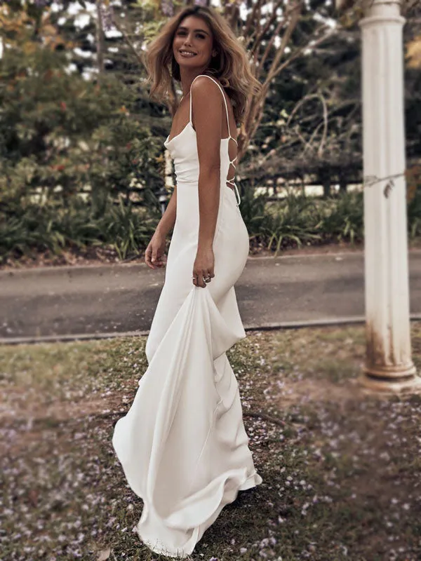 Charming Spaghetti Straps Simple Modest Beach Wedding Dresses WD0443