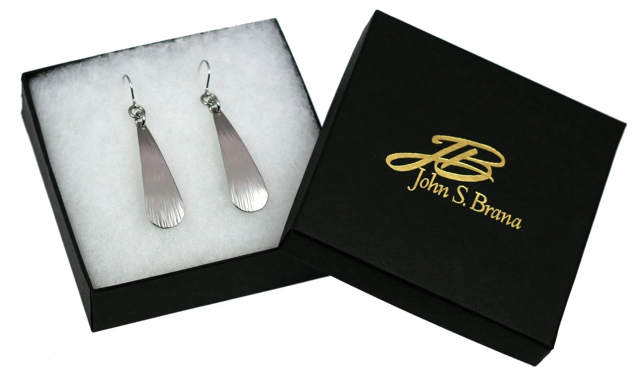 Chased Stainless Steel Long Teardrop Earrings