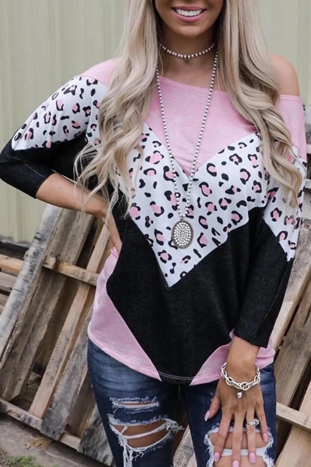 Checkered V Dolman Top