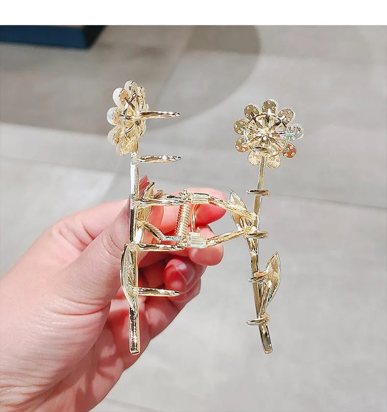 Chic CZ Inlaid Opal Daisy Flower Chignon Claw Clip Hair Clip