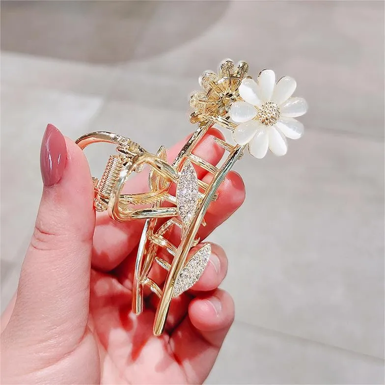 Chic CZ Inlaid Opal Daisy Flower Chignon Claw Clip Hair Clip
