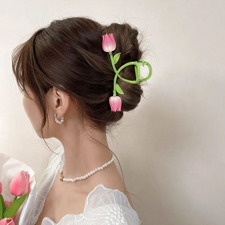 Chic Handmade Colorful Enamel Tulip Chignon Claw Clip Hair Clip